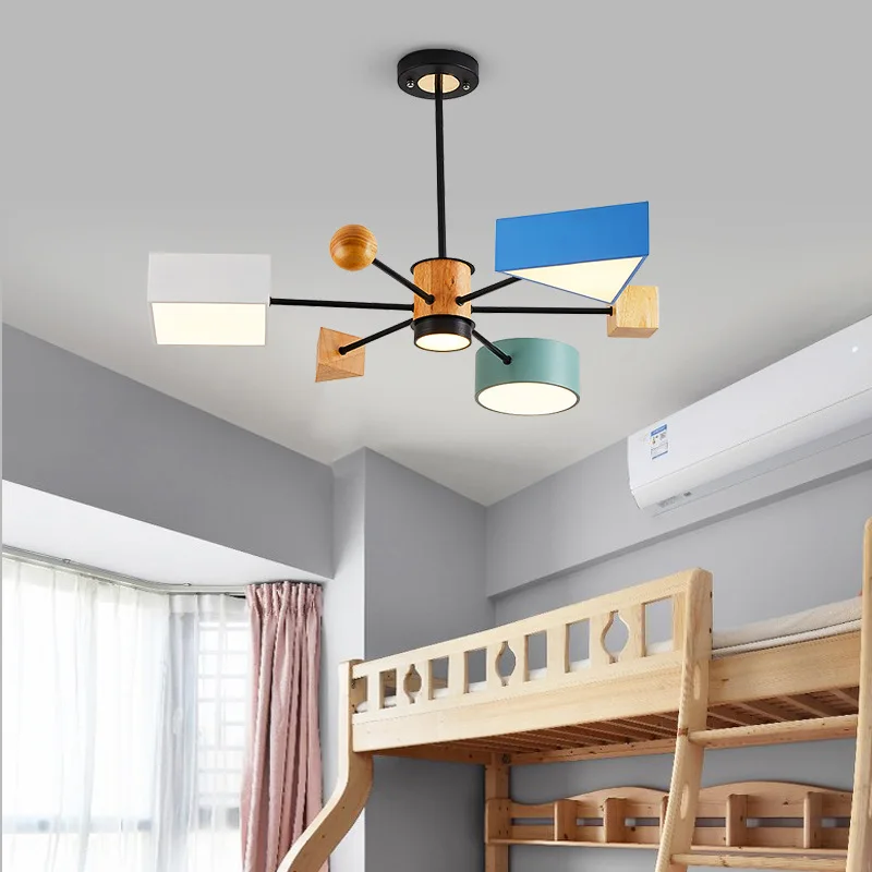 42W Modern Nordic Wood Chandelier Lamp AC 220V Children Bedroom Chandelier Light Dining room Living Room Hanging Lamps Luminaire