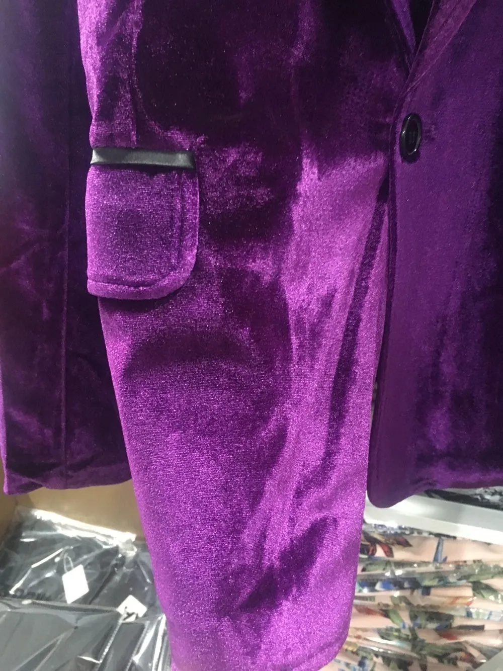 Chaqueta de terciopelo con un botón para hombre, Blazer morado brillante, ajustado, para fiesta, Club, boda, Primavera, 2022