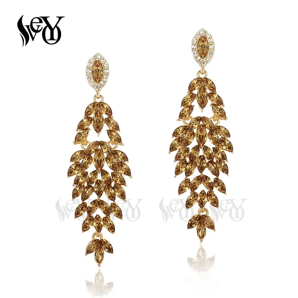 VEYO Luxury Long Crystal Drop Earrings Bridal Wedding Party Dress Dangle Earrings for Women Fashion Jewelry Gift
