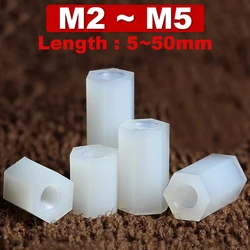 M2 M2.5 M3 M4 M5 Nylon Double Pass Hex Standoff Female Plastic Hexagonal Threaded PCB Motherboard Spacer Pillar Nut White 50pcs