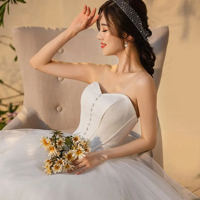 платье New Style Sexy Strapless Light Wedding Dress свадебное платье Vestido De Novia Bride To Be MF0164