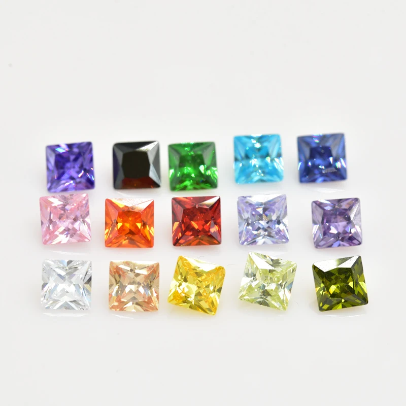 15pcs/lot 1pcs of each colour Size 3x5mm~10x12mm Loose Square Shape Cubic Zirconia Bright CZ Stone AAAAA Gems