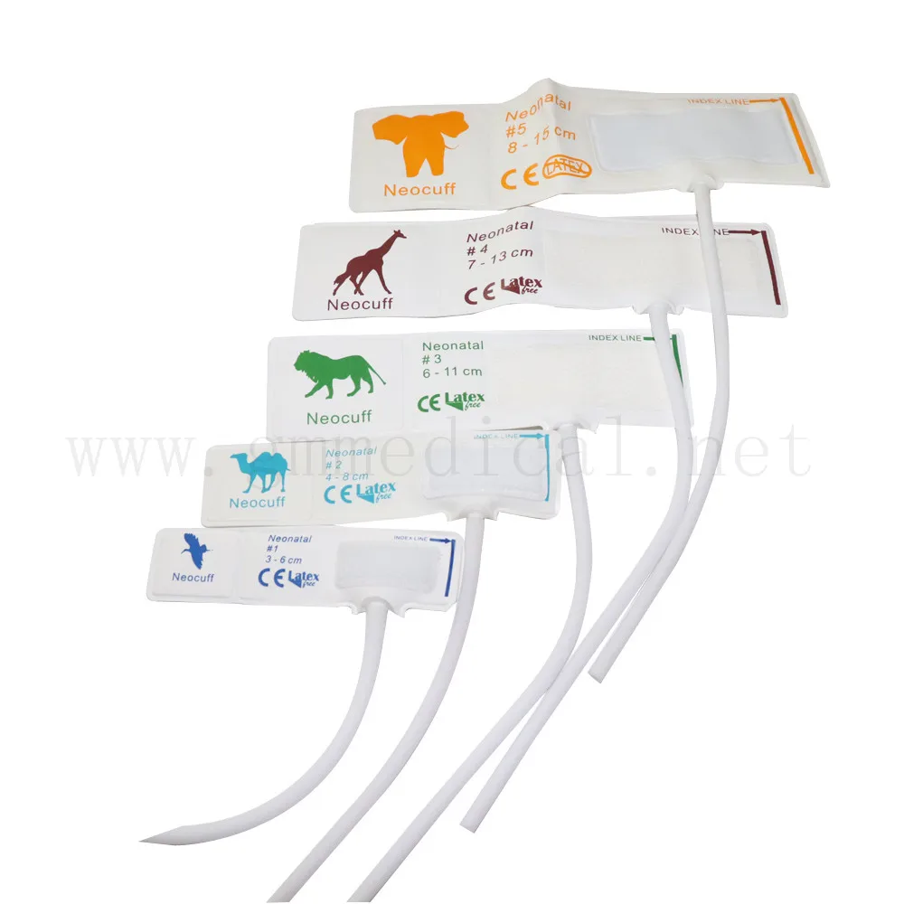 Disposable blood pressure cuff  for neonate,nibp cuff TPU Material  single tube size1-5,5piece/bag.without connectors