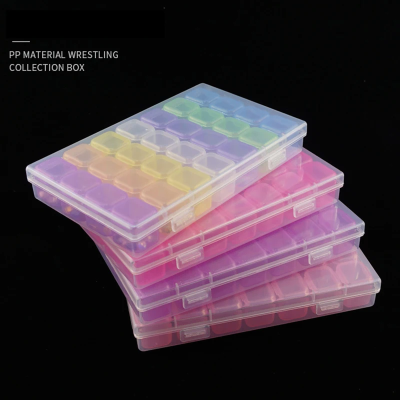 

28 Slots Transparent Plastic Empty Nail Storage Box Rhinestones Alloy Parts Storage Organizer Beads Jewelry Boxes Art Nail Tools