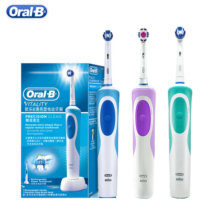 Oral B Vitality แปรงสีฟันไฟฟ้า Precision Clean 2 นาทีจับเวลาชาร์จแปรงฟัน 4 ของขวัญเปลี่ยนหัวแปรง Oralb