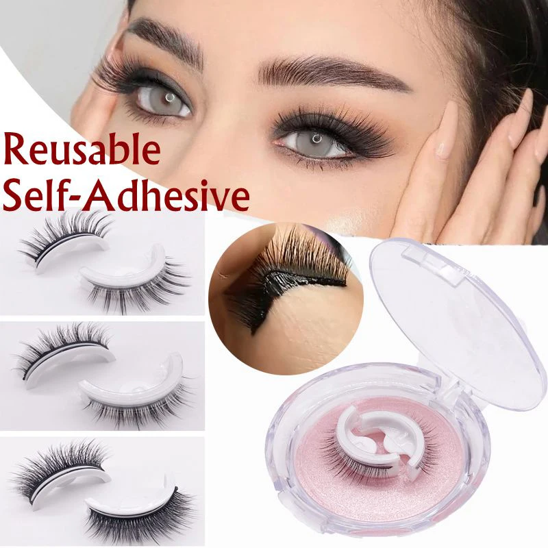 1Pair Reusable Self-adhesive False Eyelashes 3D Mink Lashes Glue-free Eyelash Extension 3 Seconds to Wear No Glue Needed Lashes