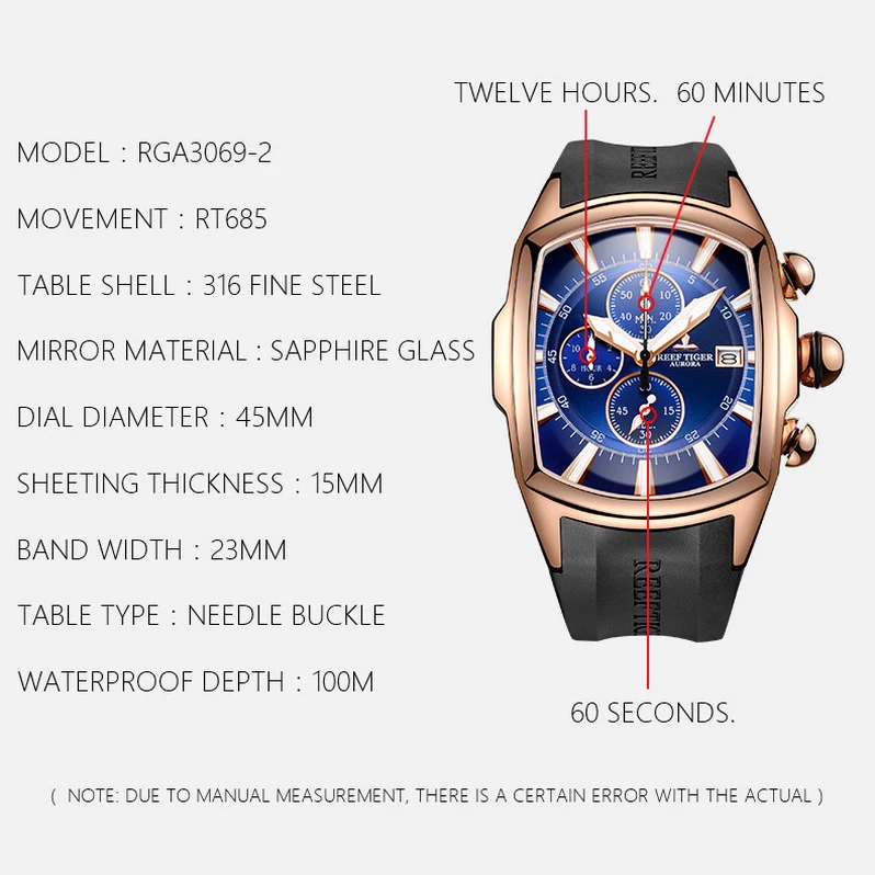 Reef Tiger orologio cronografo sportivo da uomo, orologi da polso da uomo moda uomo orologio da polso al quarzo impermeabile orologio di lusso relogio luminoso