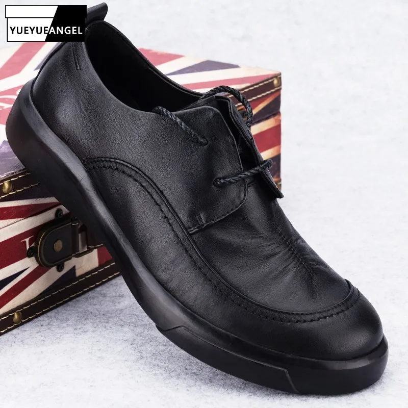 Spring New Mens Genuine Leather Dress Shoes Lace Up Business Man Soft Formal Shoes Driving Winter Warm Fleece Lining Footwear