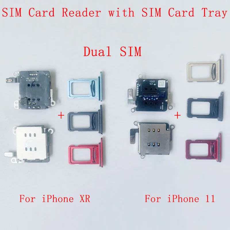 1 Set SIM Card Reader with Sim Card Tray Flex Cable Socket For iPhone XR 11 Dual Sim Card Reader Replacement Parts