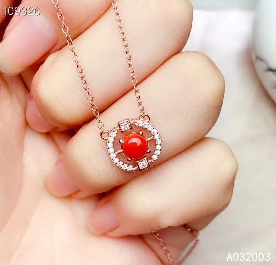 

KJJEAXCMY Fine Jewelry 925 Sterling Silver Inlaid Natural Red Cora Missl Female Pendant Necklace Lovely Support Test