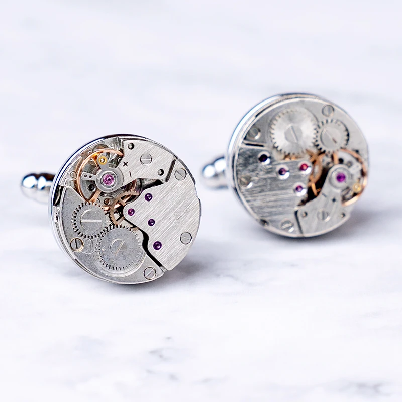 Luxury Watch Movement Cufflinks Non-Functional Stainless Steel Mechanical Gear Cuff Buttons For Mens Jewelry Business Gift