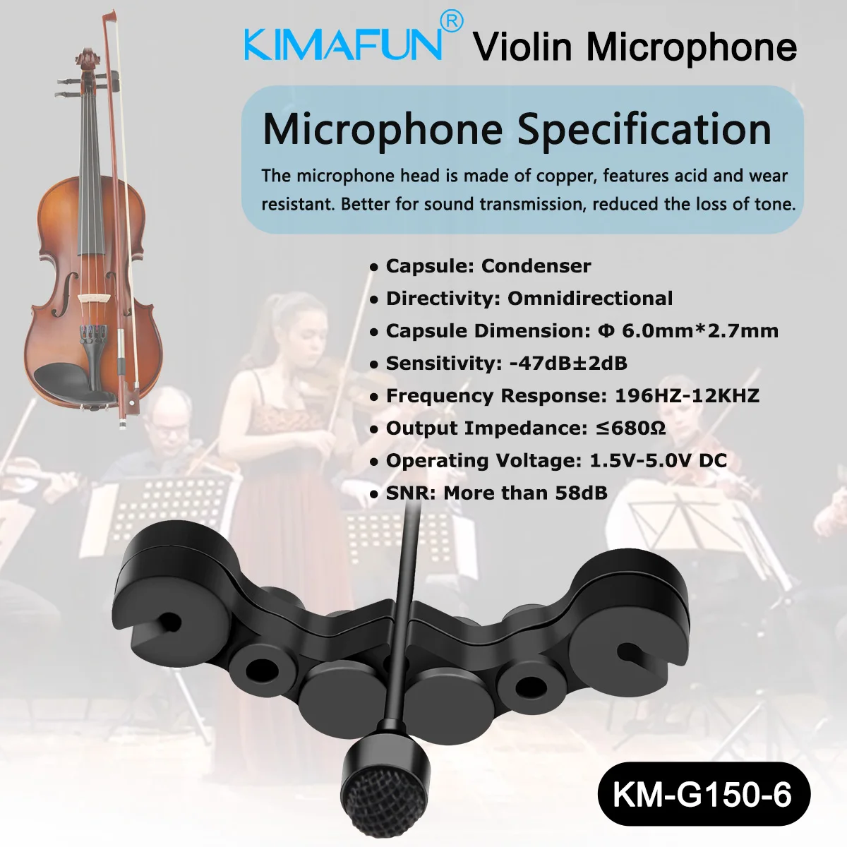 KIMAFUN-Mini micrófono de violín inalámbrico, sistema de micrófono de condensador de instrumento Musical profesional para actuaciones en escenario, 2,4G