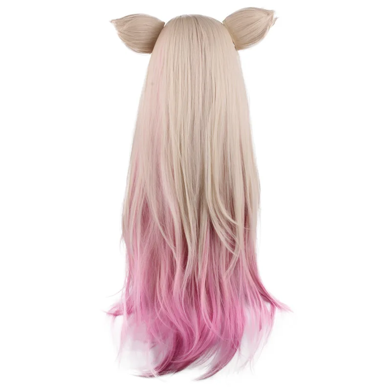 Game KDA Baddest Ahri Cosplay Wigs LOL Ahri Role Play Blonde Mixed Pink Wigs With Ears Heat Resistant Hair