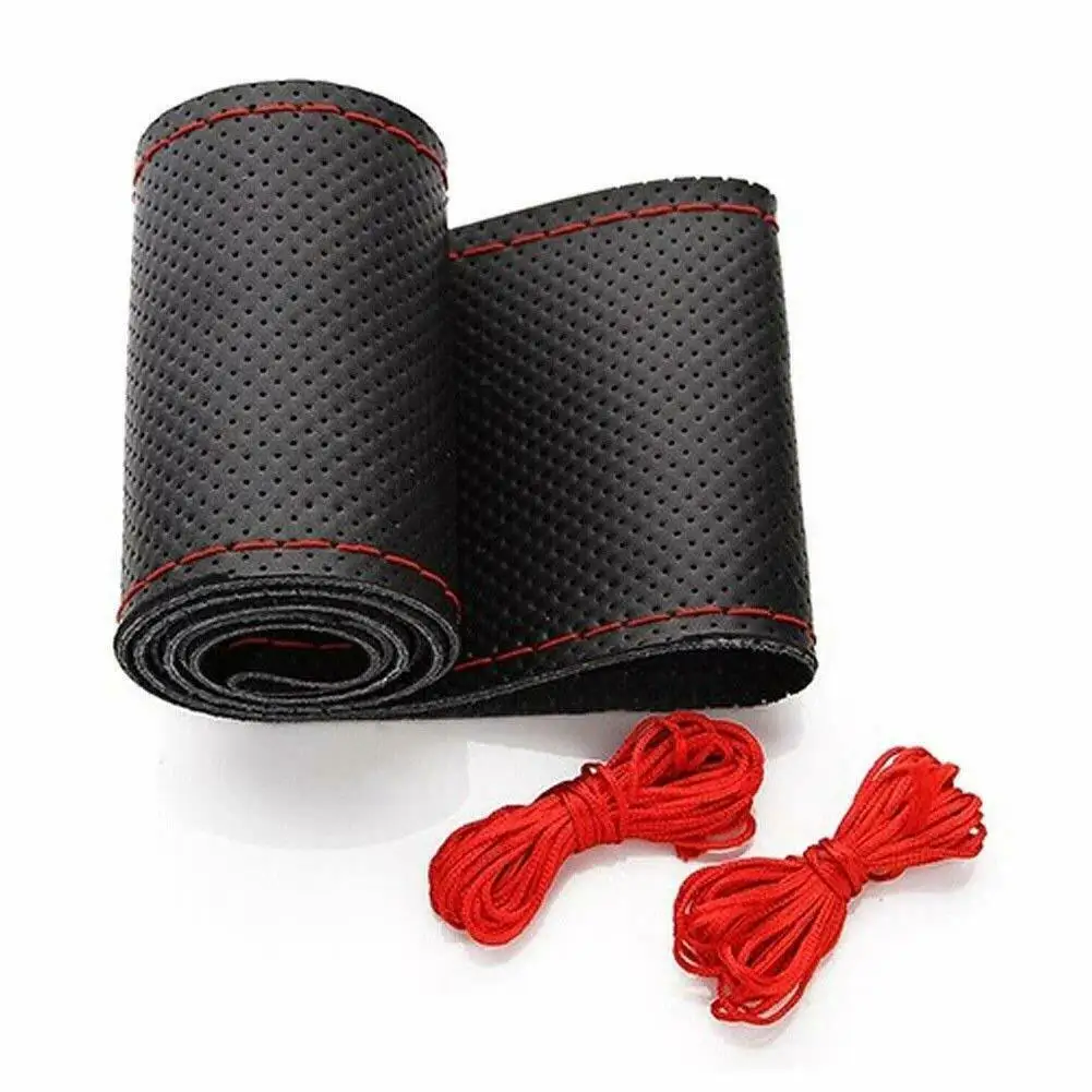 Genuine Leather DIY Car Steering Wheel Cover 38cm With Needles and Thread Accessories