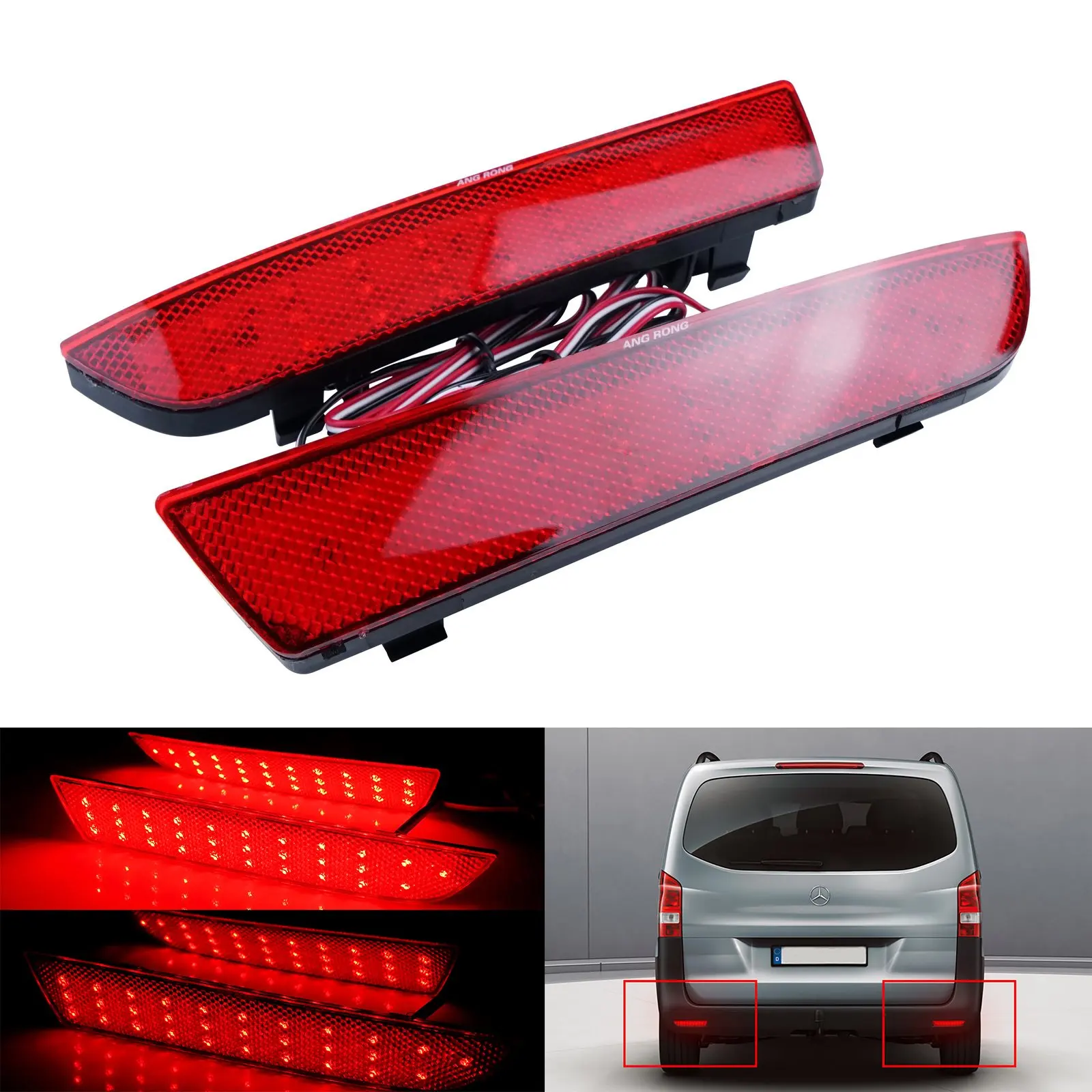 ANGRONG Red LED Rear Bumper Reflector Brake Stop Light 12V For Mercedes-Benz W447 Vito Tourer V-Class 2014-2019