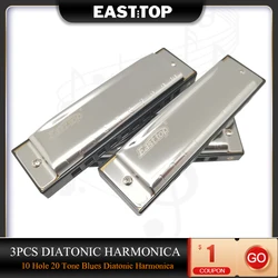 EASTTOP T10-3-3 set of 3 of Diatonic Harmonica 10 Hole 20 Tone Blues Diatonic Harmonica for Adults Beginners Professionals