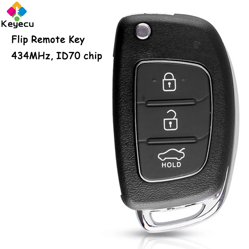 

KEYECU Replacement Folding Flip Remote Control Car Key With 3 Buttons 434MHz ID70 Chip - FOB for Hyundai IX45 New Santa Fe