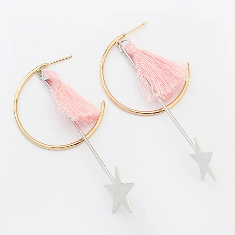 

Fashion Star Pendant Metal Long Tassel Drop Earrings For Women Jewelry