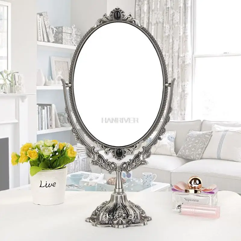 European style retro mirror makeup mirror double-sided creative princess dressing table desktop dressing mirror metal large HD