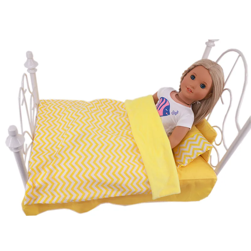 5Pcs/Set Doll Baby Furniture=3 Pillows+1 Quilt Cover+1 Bed Sheet For 18 Inch American&43 CM Reborn New Born Baby Doll Girl`Toy