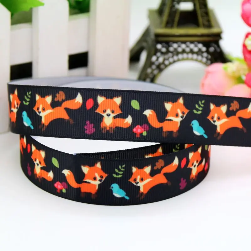 DHK 7/8'' 5yards fox printed grosgrain ribbon headwear hair bow diy party decoration OEM Wholesale 22mm E1159