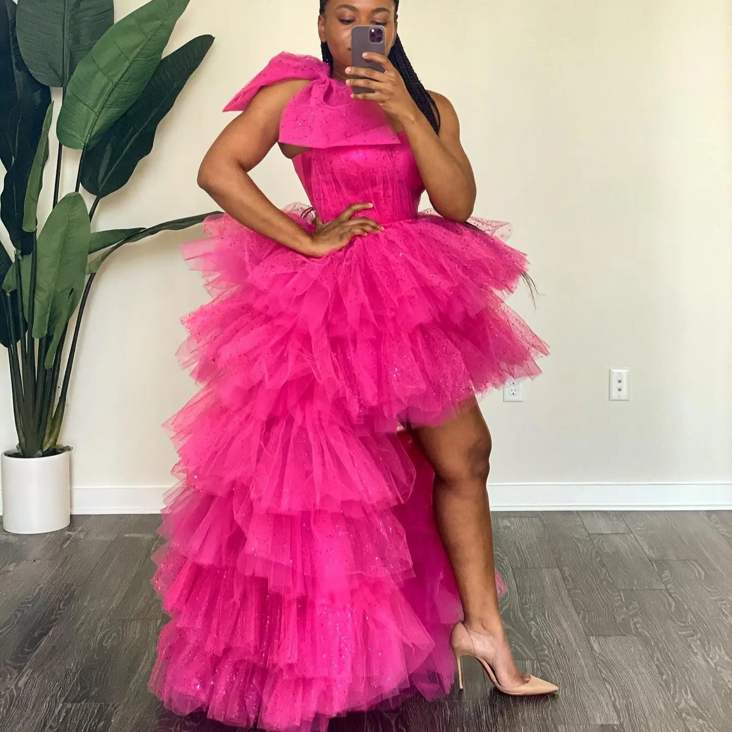 

Sequins Shiny Pink Women Tutu Skirt Tiered Birthday Skirts Photo Shoot Wear Puffy Ruffles Hi Low Maxi Skirt Only Sell Skirt