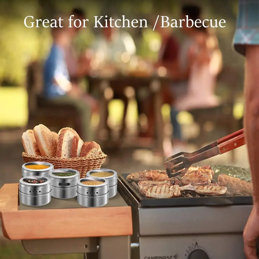 Magnetic Spice Jars With Wall Mounted Rack Stainless Steel Spice Tins Spice Seasoning Containers With Spice Label KC0305