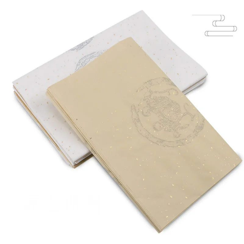 Xuan Paper Chinese Calligraphy Competition Special Raw Xuan Paper with Golden Ripple 40sheet Calligraphy Rice Paper for Couplets