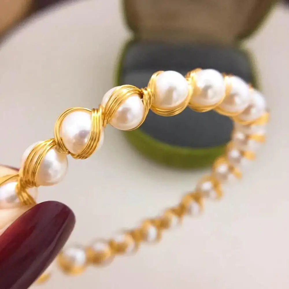 High quality jewelry gold filled thread genuine pearl freshwater natural white color stretch adjustable size bracelet