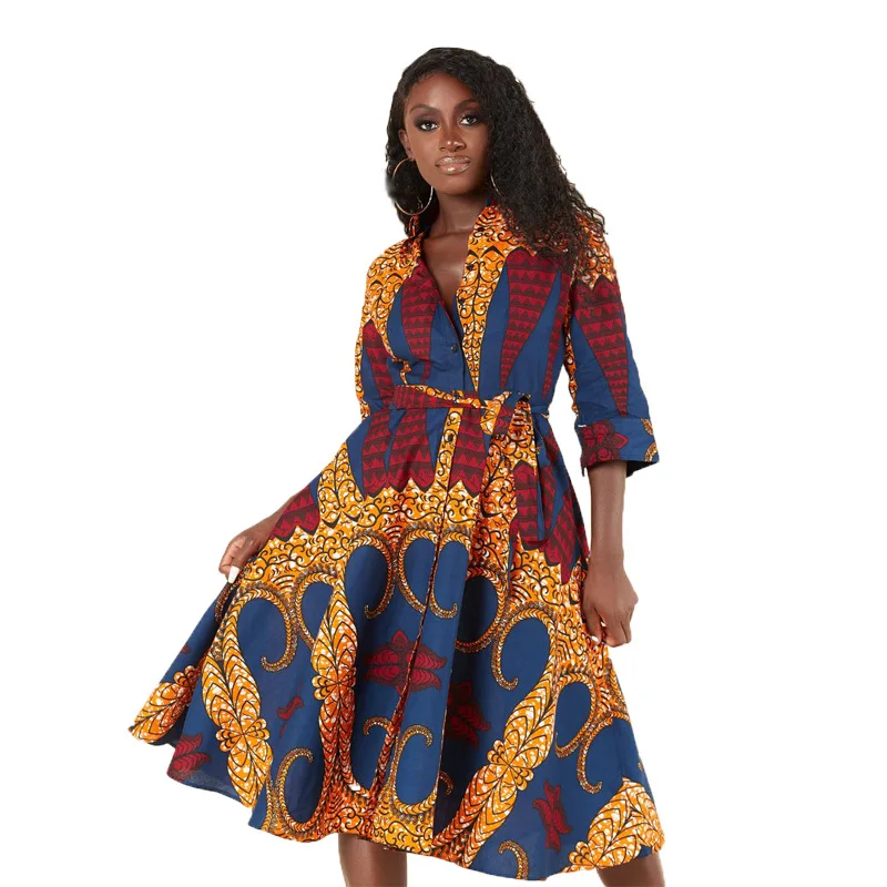 

Women African Print Dress Dashiki Traditional Dress Outfits Attire 2022 Fashion 3/4 Sleeve Party Evening African Dresses Women