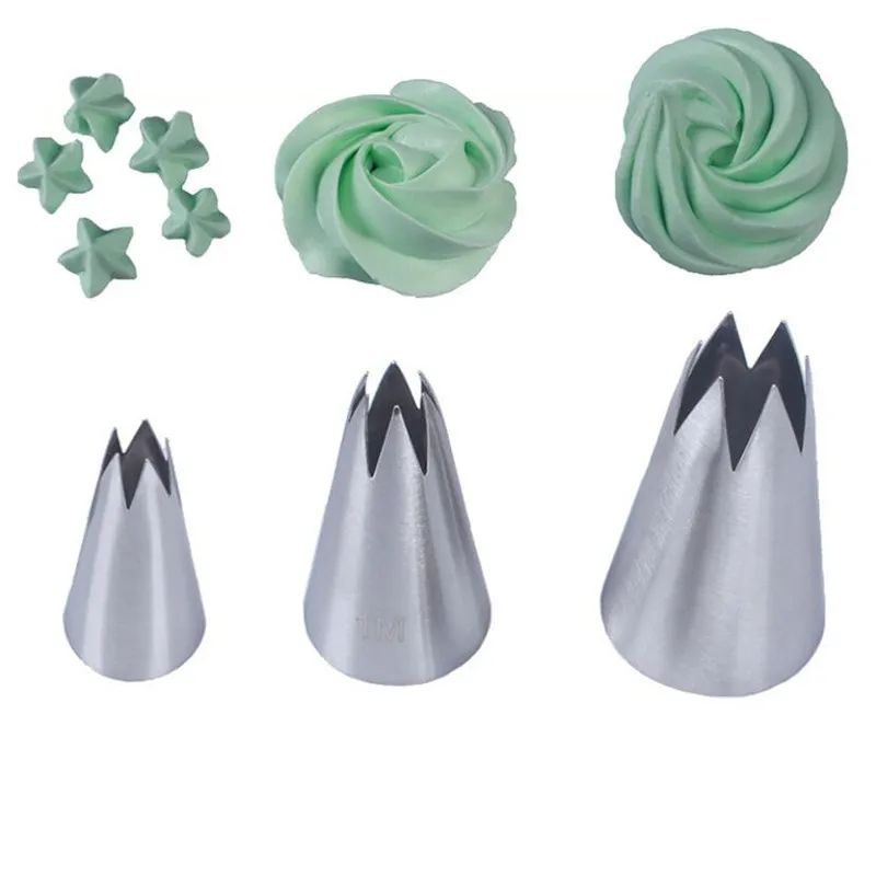 3pcs Open Star Cupcake Cookie Icing Piping Nozzles Cakes Pastry Tips Tube Cream Nozzles Cake Decorating Tools #1M#612#613