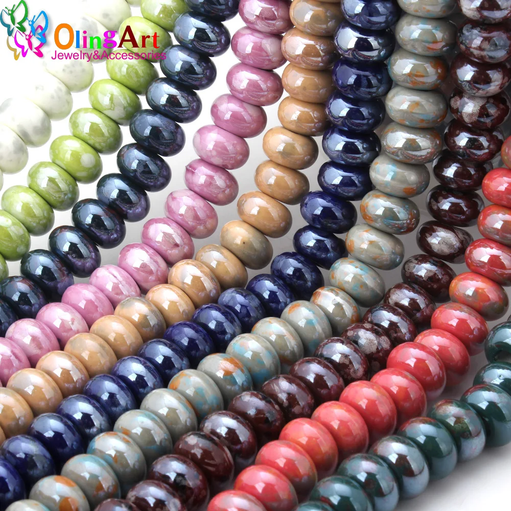 OlingArt 14x9mm 12Pcs Mix Color Big Hole Electroplating Ceramics Charm Beads For DIY European Bracelet Necklaces Jewelry making