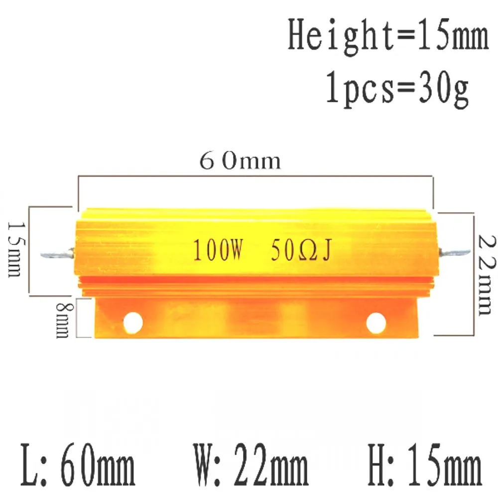 5PCS 100W Aluminum Power Metal Shell Case Wirewound Resistor RX24 0.01-10K 0.1 0.5 1 2 4 5 6 8 10 20 100 150 200 500 1K 10K ohm