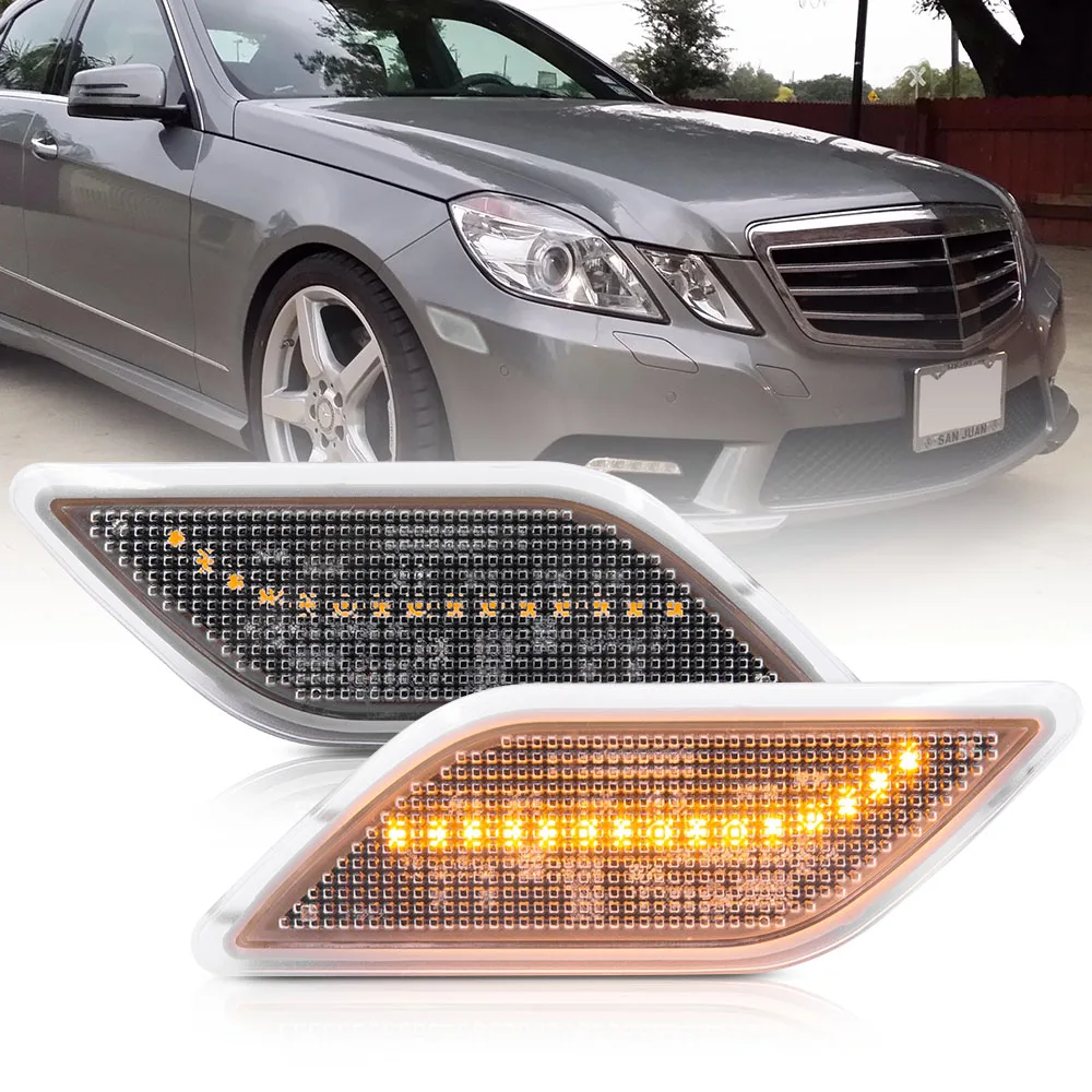 LED Front Bumper Side Marker Lamp For 2010 2011 2012 2013 Benz W212 Pre-LCI E-Class E350 E550 E63 AMG Sedan/Wagon OEM-Spec Euro