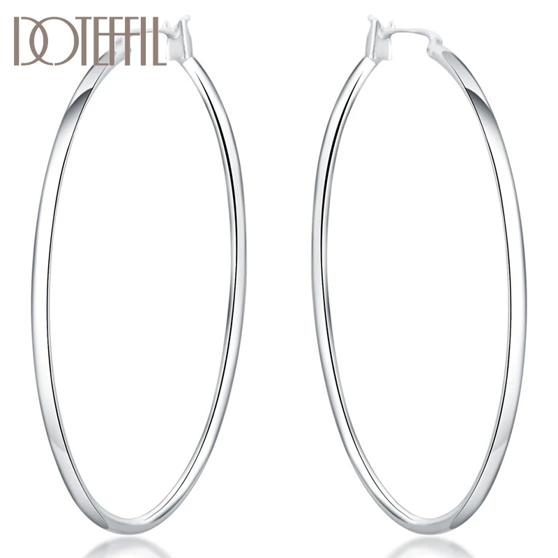 

DOTEFFIL 925 Sterling Silver 50mm Round Circle Hoop Earrings For Women Lady Best Gift Fashion Charm Engagement Wedding Jewelry