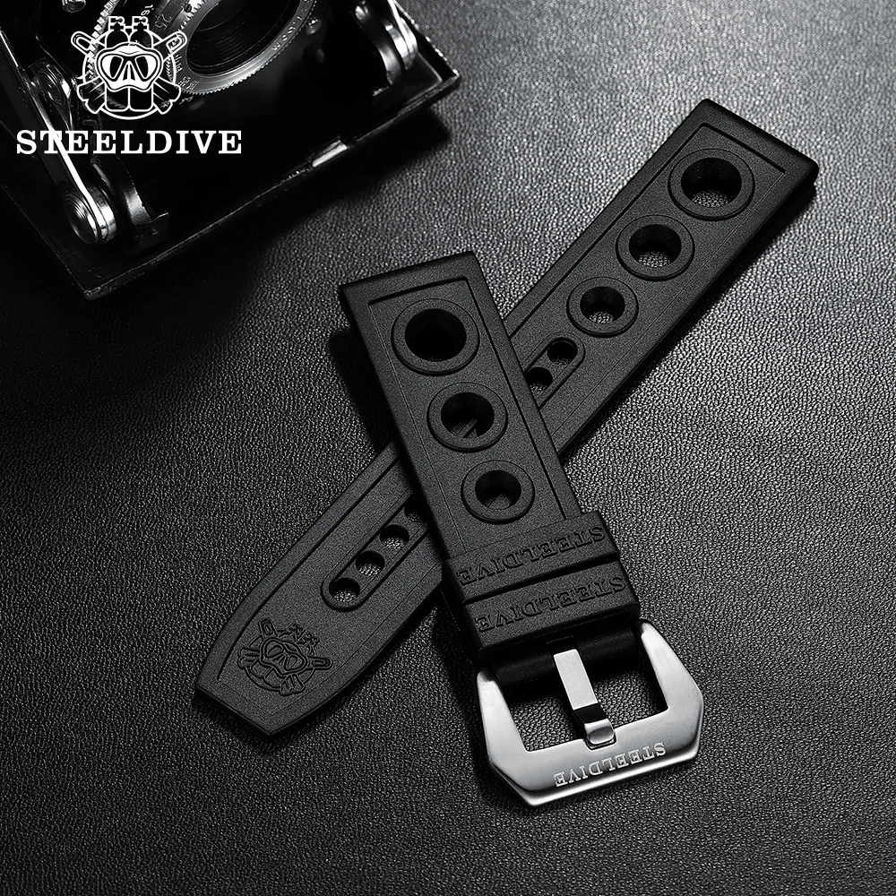 STEELDIVE Automatic Mechanical Strap Replacement Watch Bands Automatic Dive Watches Blue Rubber Strap 20/22mm