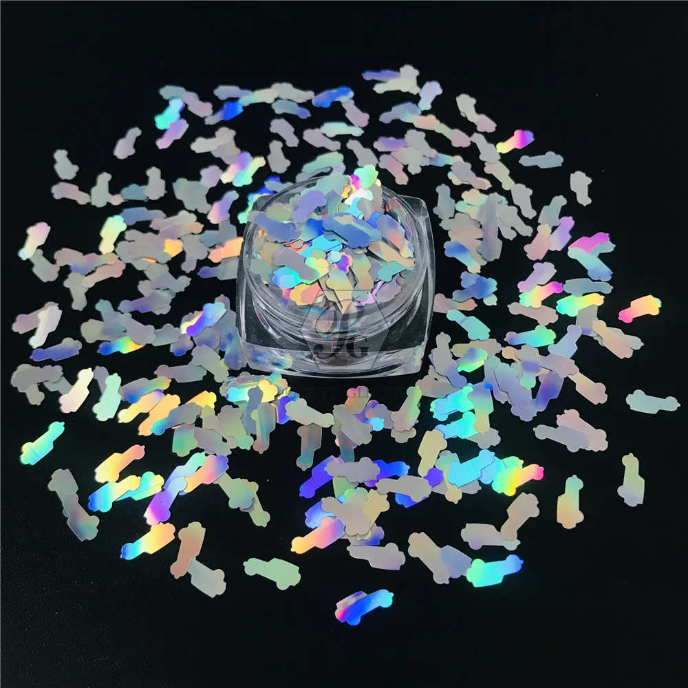 PrettyG 1 Box 8MM Car Shape Holographic Glitter Sequins For Nails Tumbler Crafts Art Decoration Accessories LB