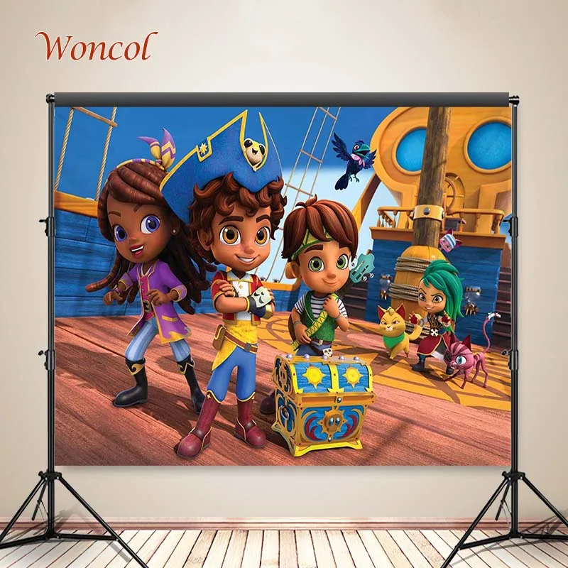 Woncol Pirate Santiago Photo Backdrops Boy Birthday Party Photography Backgrounds Personalized Decor Banner Photo Prop