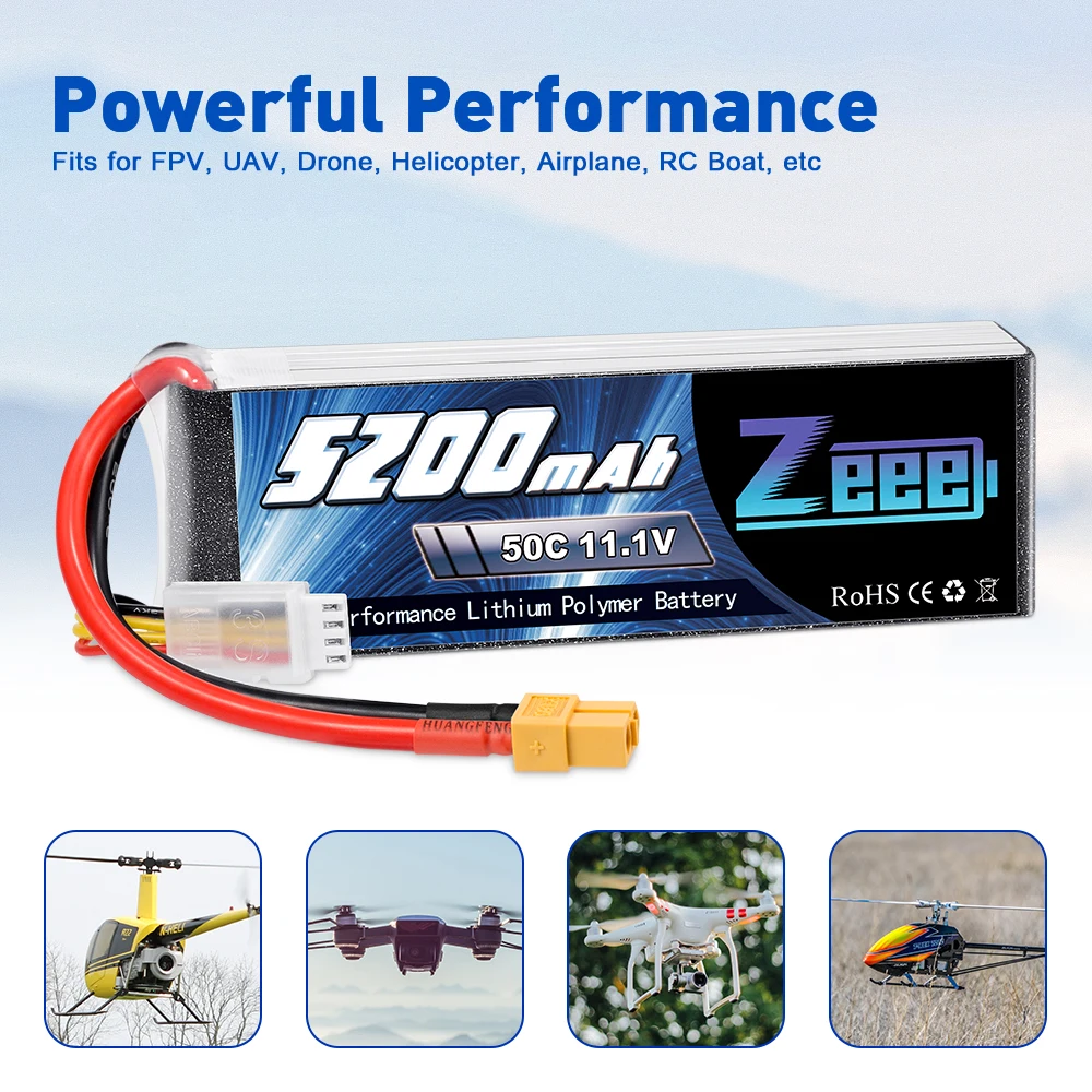 Zeee 11.1V 50C 5200mAh 3S Lipo Battery XT60 Plug for RC Car Boat Helicopter Quadcopter RC Airplane