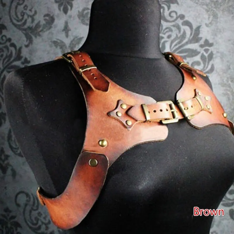 Steampunk Leder Strumpf Klammer Medieval Schulter Brust Harness Rüstung Männer Frauen Cosplay Zubehör Viking Outfit Brust