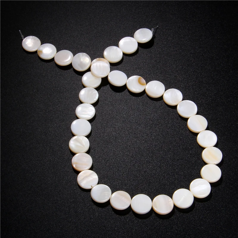 Round Natural Mother of Pearl Shell Beads Coin Freshwater Shell Beads For Jewelry Bracelet Necklace Earrings Making DIY 14.5‘’