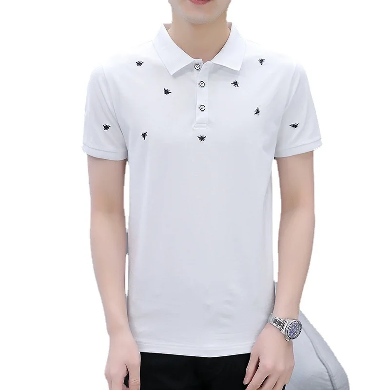 

New Summer Men's Polo Shirt Short Sleeve Turn-over Collar Tops Casual Handsome Breathable Butterfly Embroidery Korean Version