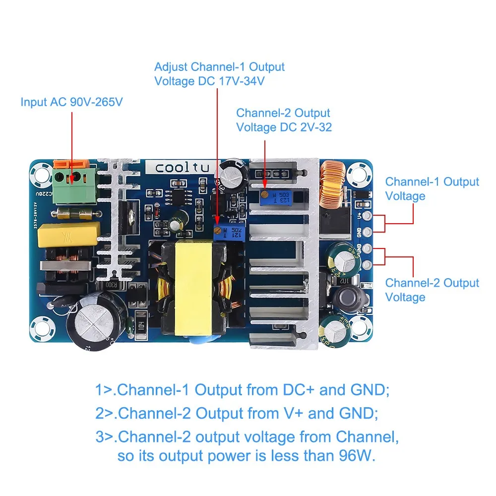 AC-DC Voltage Converter Isolation Switch Power Supply Module 110V 220V 265V to 12V 24V 36V Adjustable Buck Step Down Module