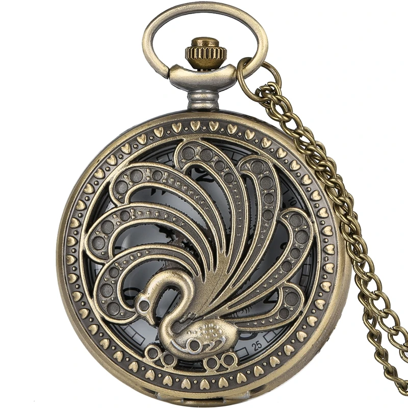 Montre de poche à Quartz, paon creux rétro, pendentif collier chinois en Bronze, Animal Quartz FOB horloge montre Art à collectionner