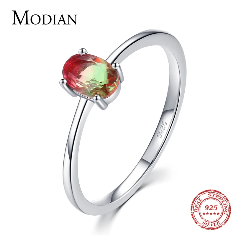 Modian 925 Sterling Silver Colorful Watermelon Tourmaline Rings for Women Fashion Finger Band Fine Jewelry Korean Style Anel