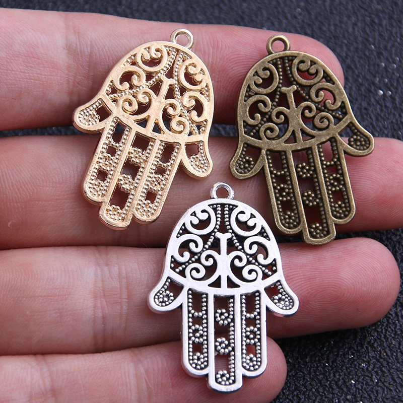 4pcs/lot 24*30mm  Three color Metal Alloy Hand of Fatima Charms Jewelry Hand Charms