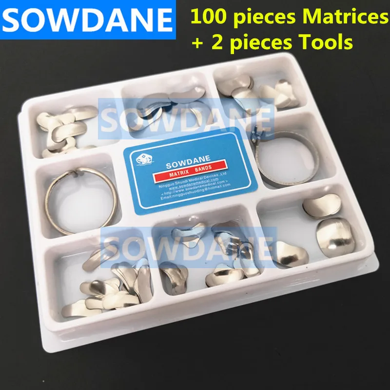 100Pcs Dental Matrix Sectional Contoured Matrices +40 Pcs Silicone Add-On wedges + 2 Rings for Teeth Replacement Dentsit Tools