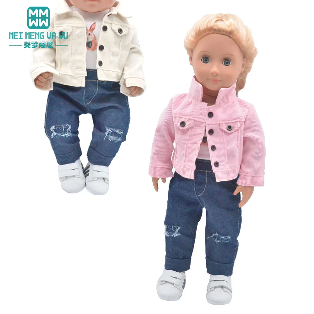 17 Inch 43cm Toy Newborn Baby Doll Clothes American Doll Fashion Jacket Denim Set Gift for Girl