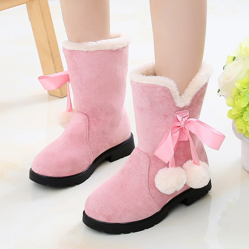 

Child New Plush Warm 3-13 Years Girl Snow Boots Winter 2020 Shoes For Kids Dress Boots Ankle Fashion Hairball Bow Mid-Tube Boots