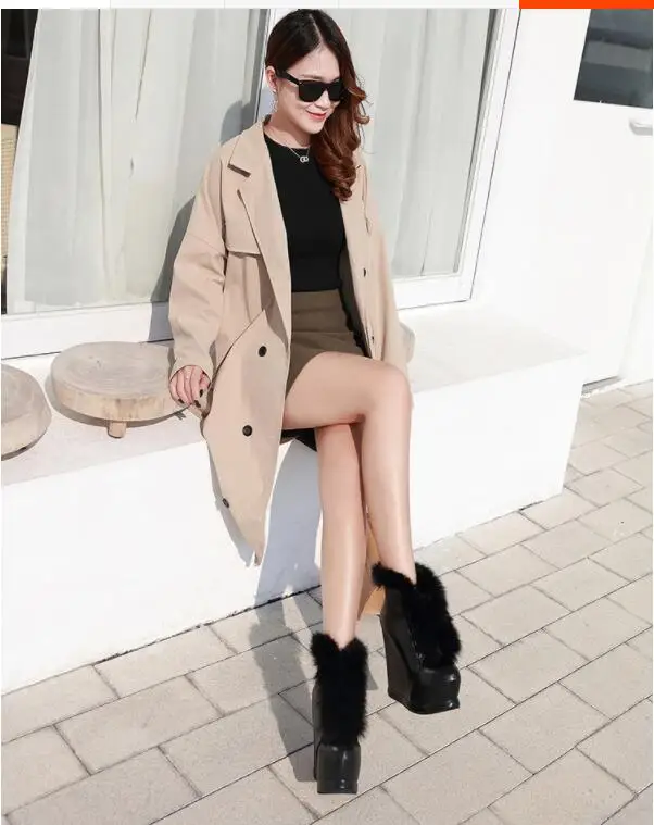 HOT Women Boots 2019 Winter Faux Fur Fashion Wedges Heels Shoes Woman Boots Platform Warm Snow Luxury Ladies Ankle Boot Black